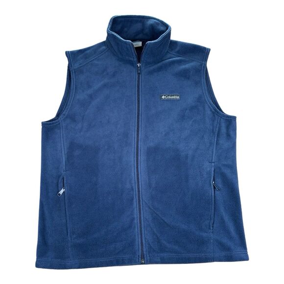 Columbia Men's Size L Fleece Vest Blue Polyester Zip Pockets Large - Picture 1 of 6